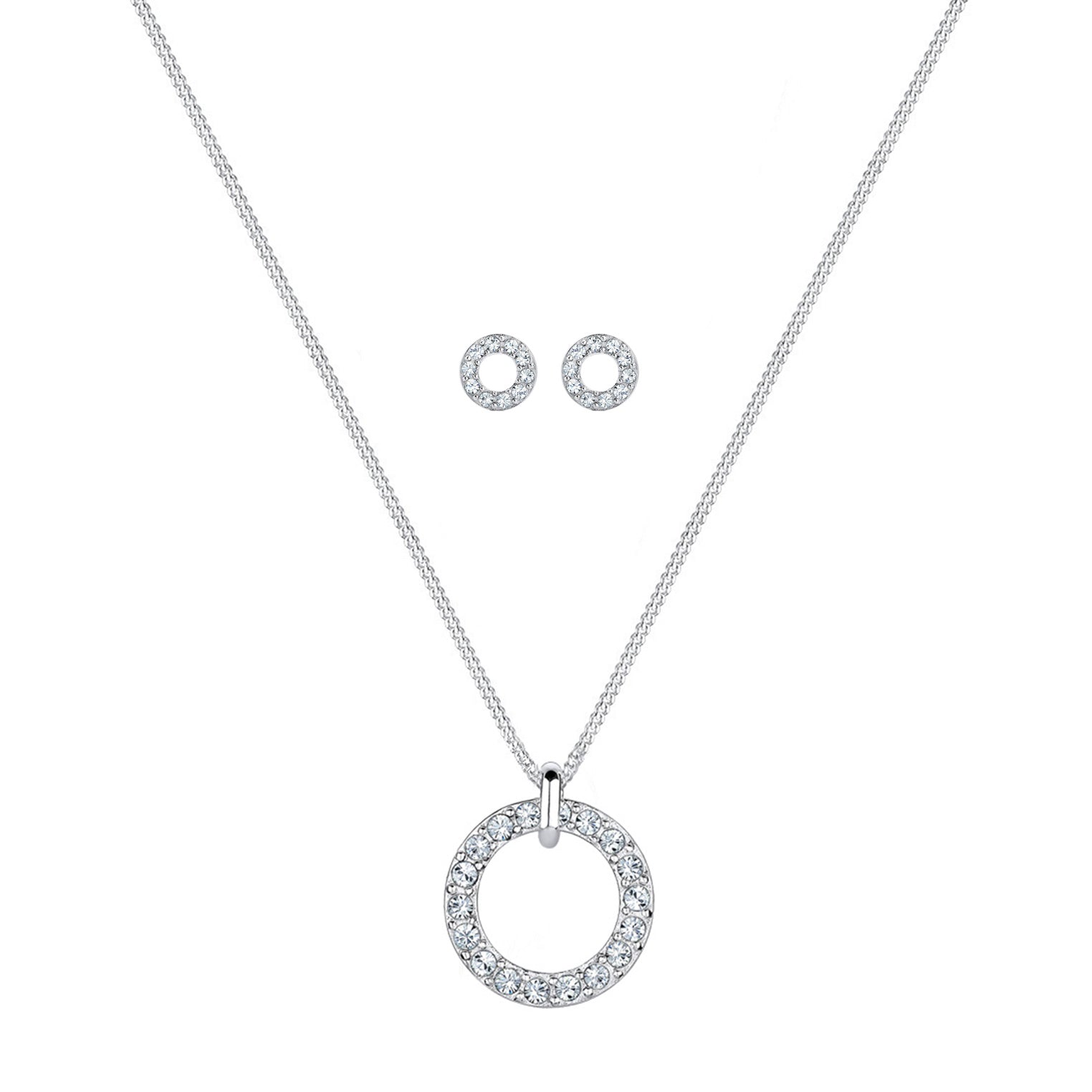 Silber - Elli | Schmuckset Kreis | Kristall (Weiß) | 925er Sterling Silber