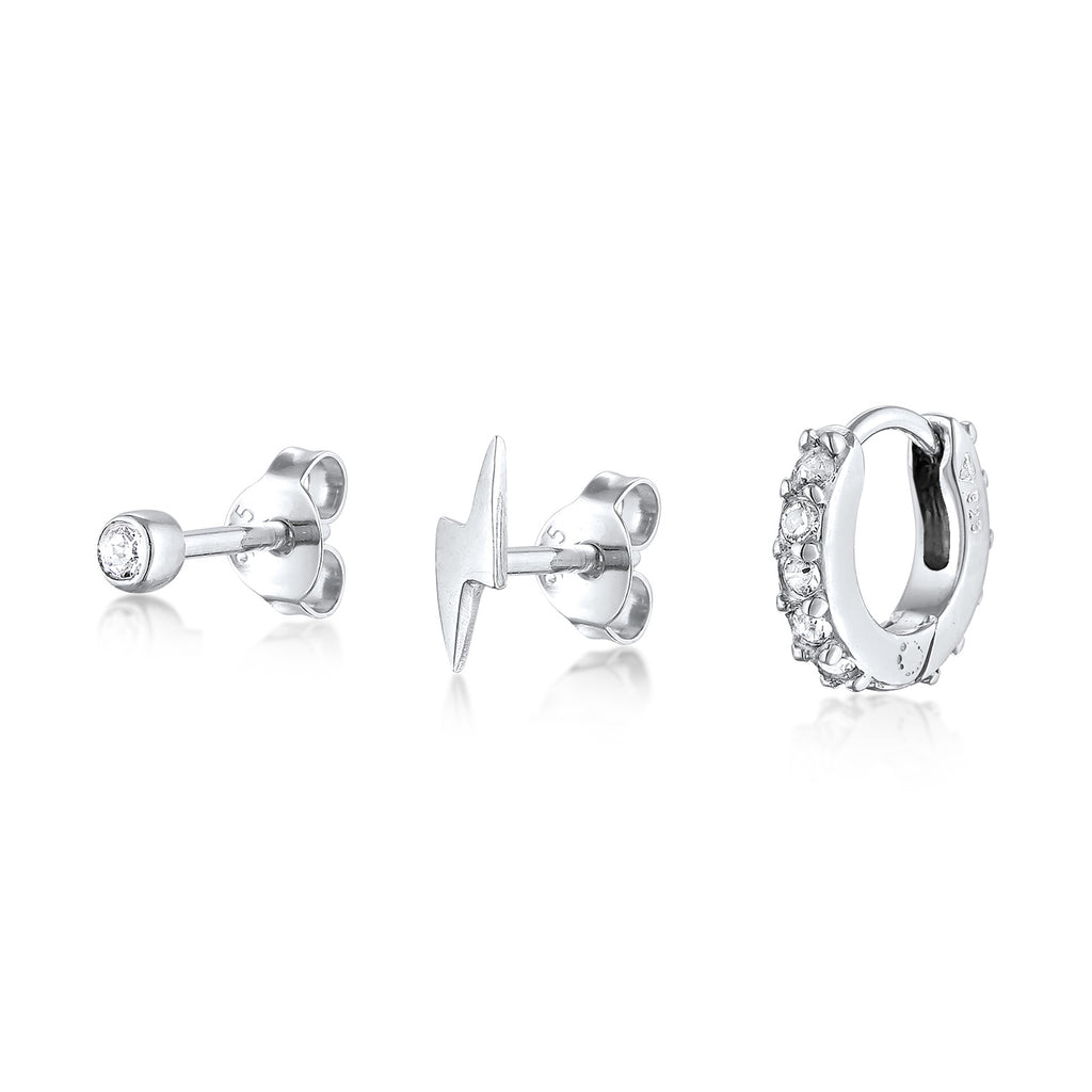 Silber - Elli | Ohrsteckerset Blitz Trio | Mit Kristallen von Swarovski® (Weiß) | 925er Sterling Silber