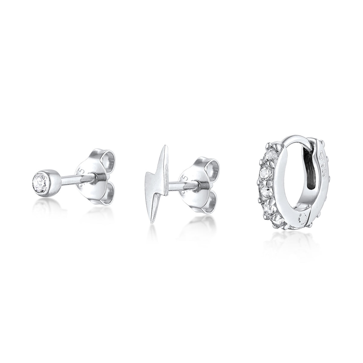 Silber - Elli | Ohrsteckerset Blitz Trio | Mit Kristallen von Swarovski® (Weiß) | 925er Sterling Silber