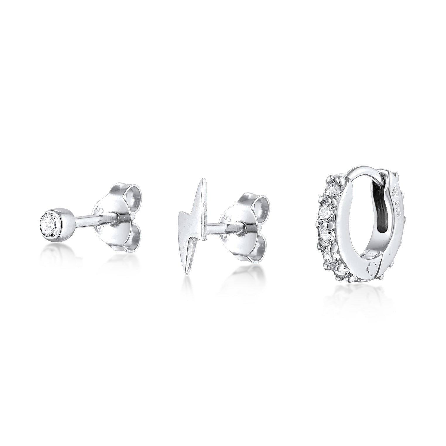 Silber - Elli | Ohrsteckerset Blitz Trio | Mit Kristallen von Swarovski® (Weiß) | 925er Sterling Silber