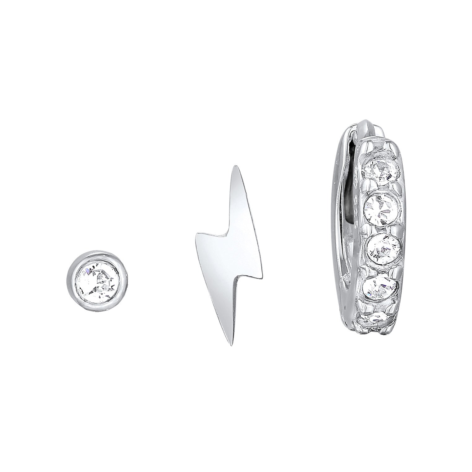 Silber - Elli | Ohrsteckerset Blitz Trio | Mit Kristallen von Swarovski® (Weiß) | 925er Sterling Silber