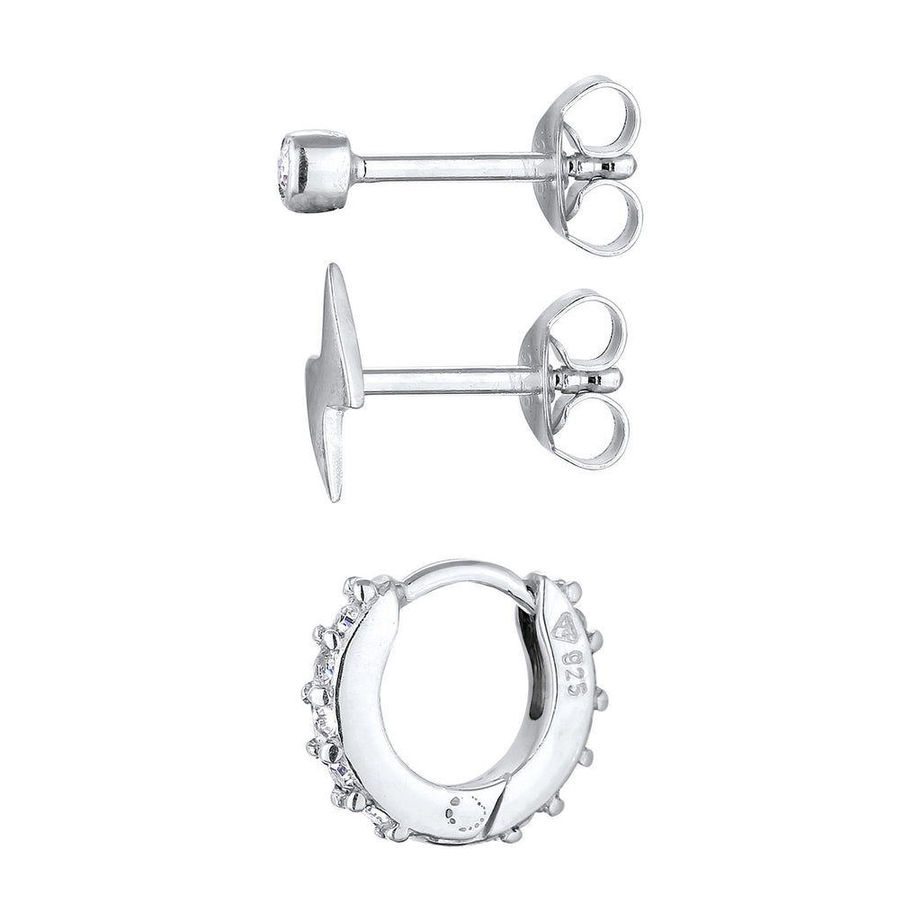 Silber - Elli | Ohrsteckerset Blitz Trio | Mit Kristallen von Swarovski® (Weiß) | 925er Sterling Silber