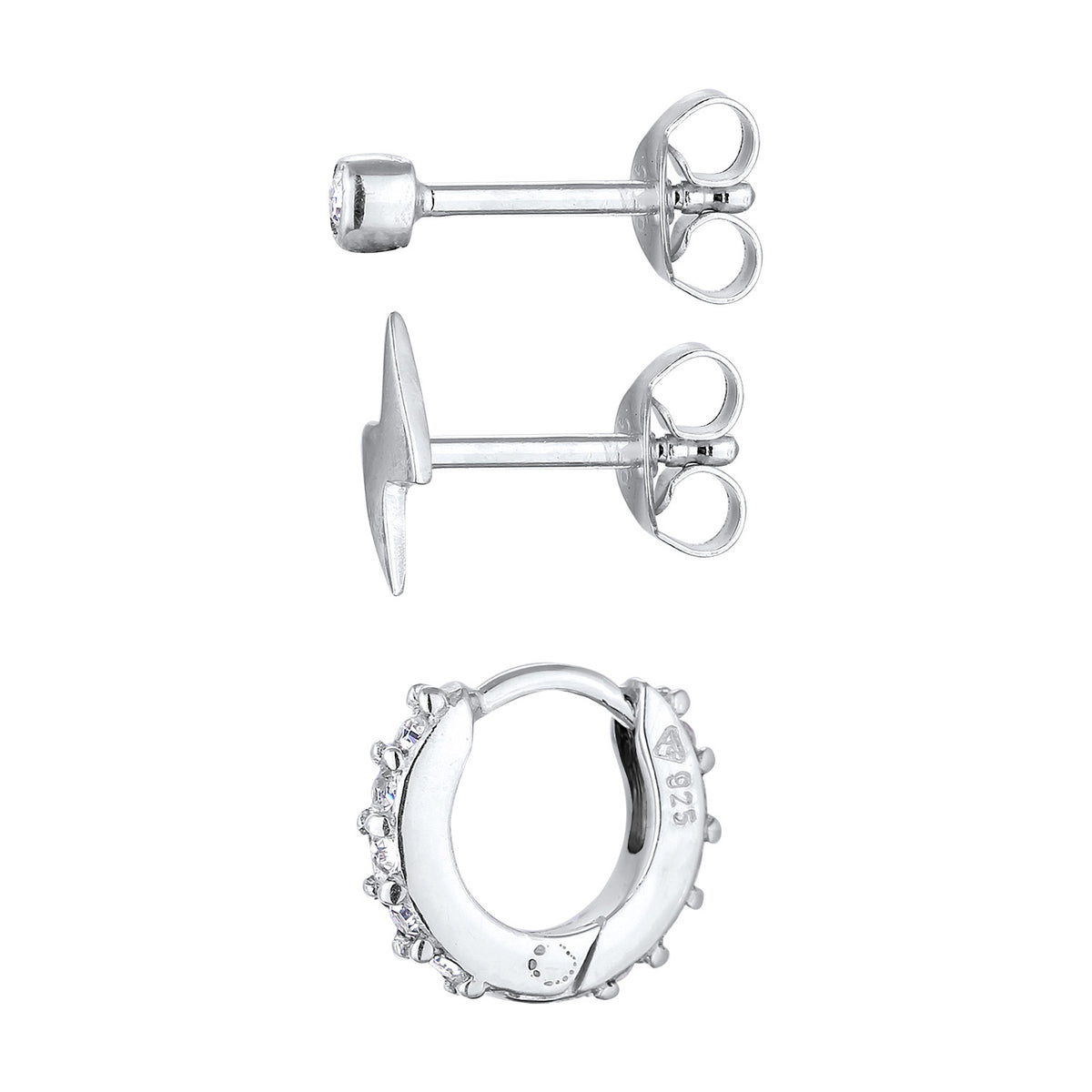 Silber - Elli | Ohrsteckerset Blitz Trio | Mit Kristallen von Swarovski® (Weiß) | 925er Sterling Silber
