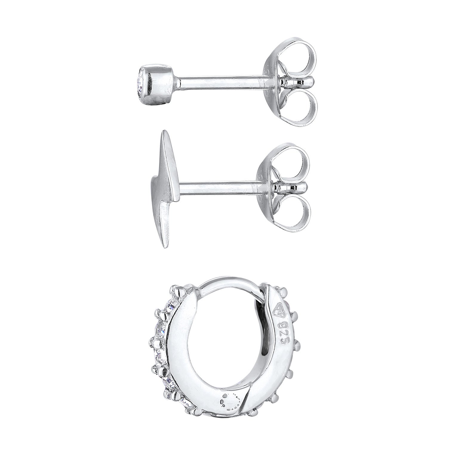 Silber - Elli | Ohrsteckerset Blitz Trio | Mit Kristallen von Swarovski® (Weiß) | 925er Sterling Silber