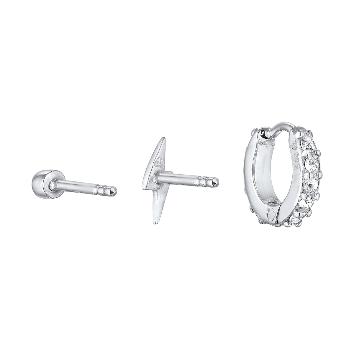 Silber - Elli | Ohrsteckerset Blitz Trio | Mit Kristallen von Swarovski® (Weiß) | 925er Sterling Silber