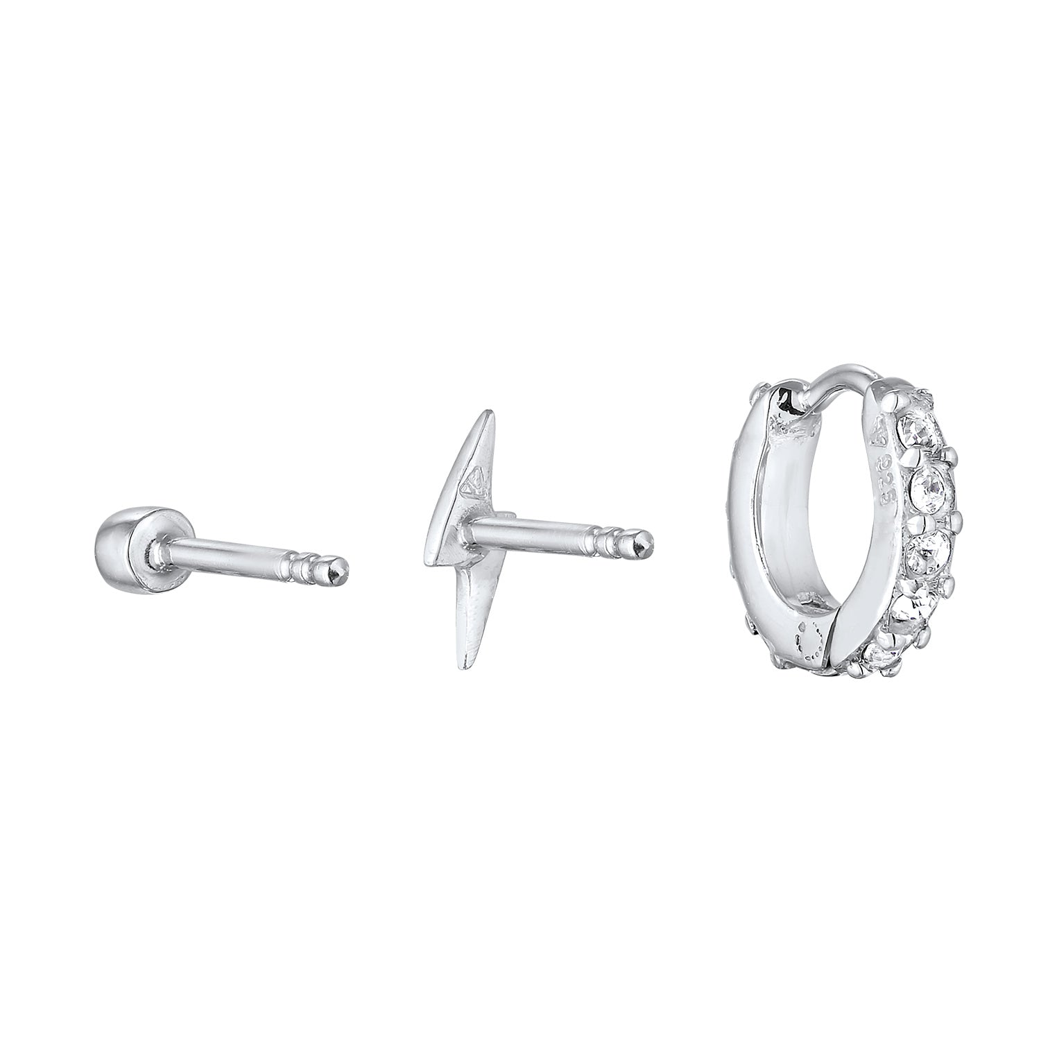 Silber - Elli | Ohrsteckerset Blitz Trio | Mit Kristallen von Swarovski® (Weiß) | 925er Sterling Silber