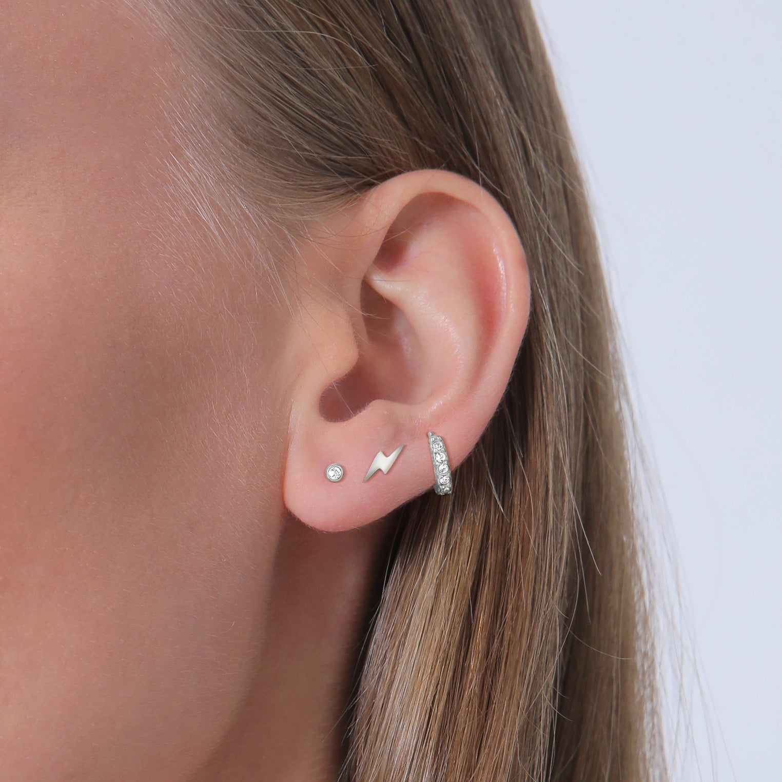 Silber - Elli | Ohrsteckerset Blitz Trio | Mit Kristallen von Swarovski® (Weiß) | 925er Sterling Silber