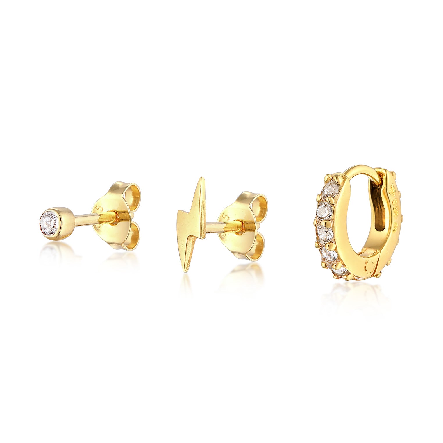 Gold - Elli | Ohrstecker-Set Blitz Trio | Mit Kristallen von Swarovski® (Weiß) | 925er Sterling Silber