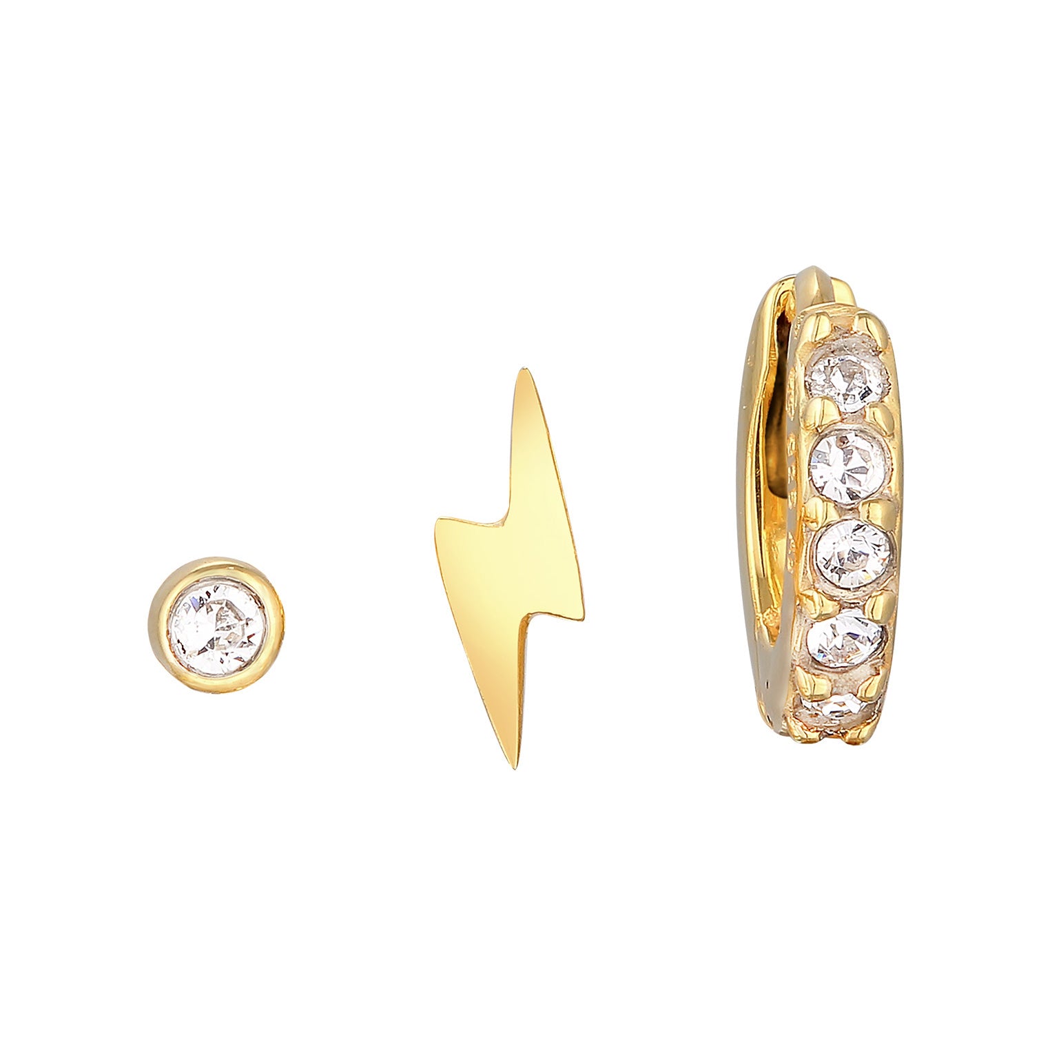 Gold - Elli | Ohrstecker-Set Blitz Trio | Mit Kristallen von Swarovski® (Weiß) | 925er Sterling Silber