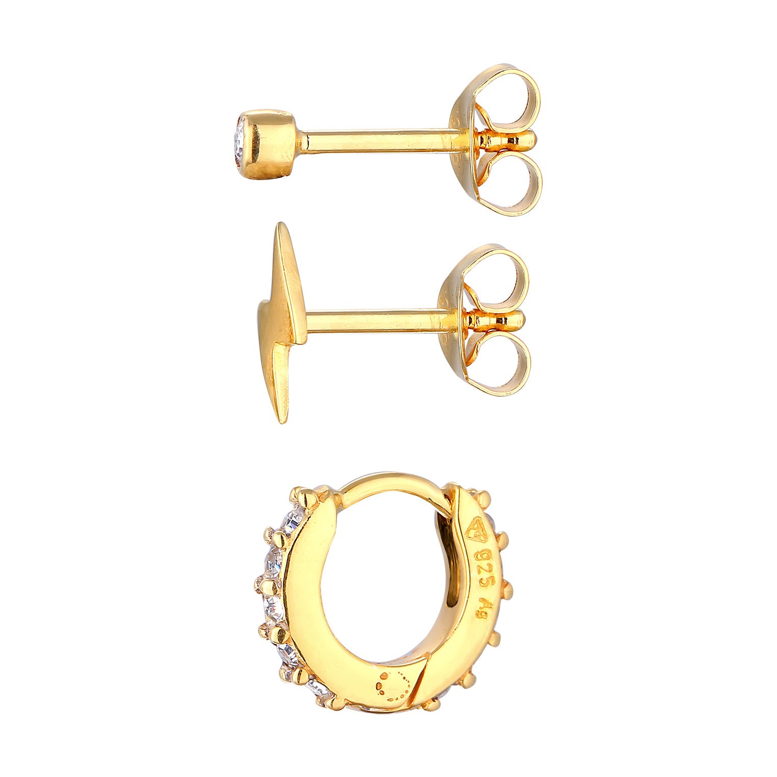 Gold - Elli | Ohrstecker-Set Blitz Trio | Mit Kristallen von Swarovski® (Weiß) | 925er Sterling Silber