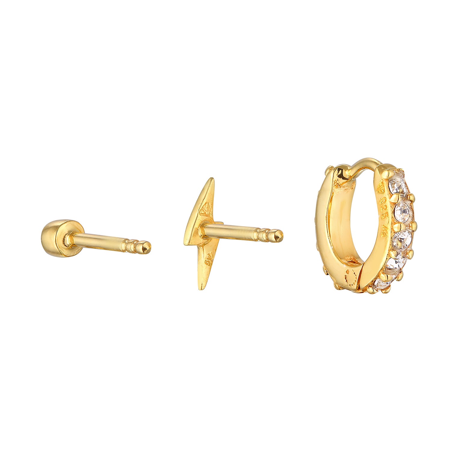 Gold - Elli | Ohrstecker-Set Blitz Trio | Mit Kristallen von Swarovski® (Weiß) | 925er Sterling Silber