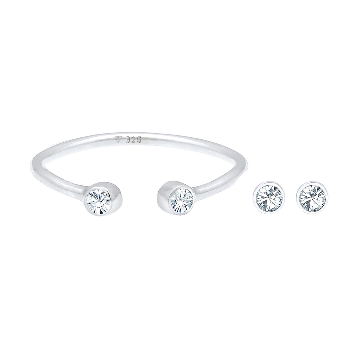 Silber - Elli | Schmuckset Solitär | Mit Kristallen von Swarovski® (Weiß) | 925er Sterling Silber