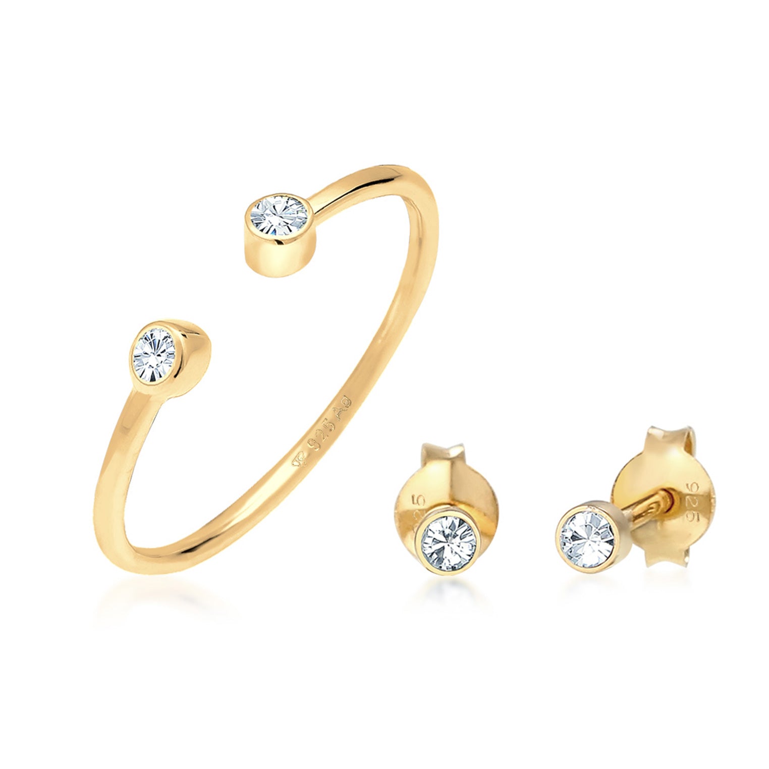 Gold - Elli | Schmuckset Solitär | Mit Kristallen von Swarovski® (Weiß) | 925er Sterling Silber