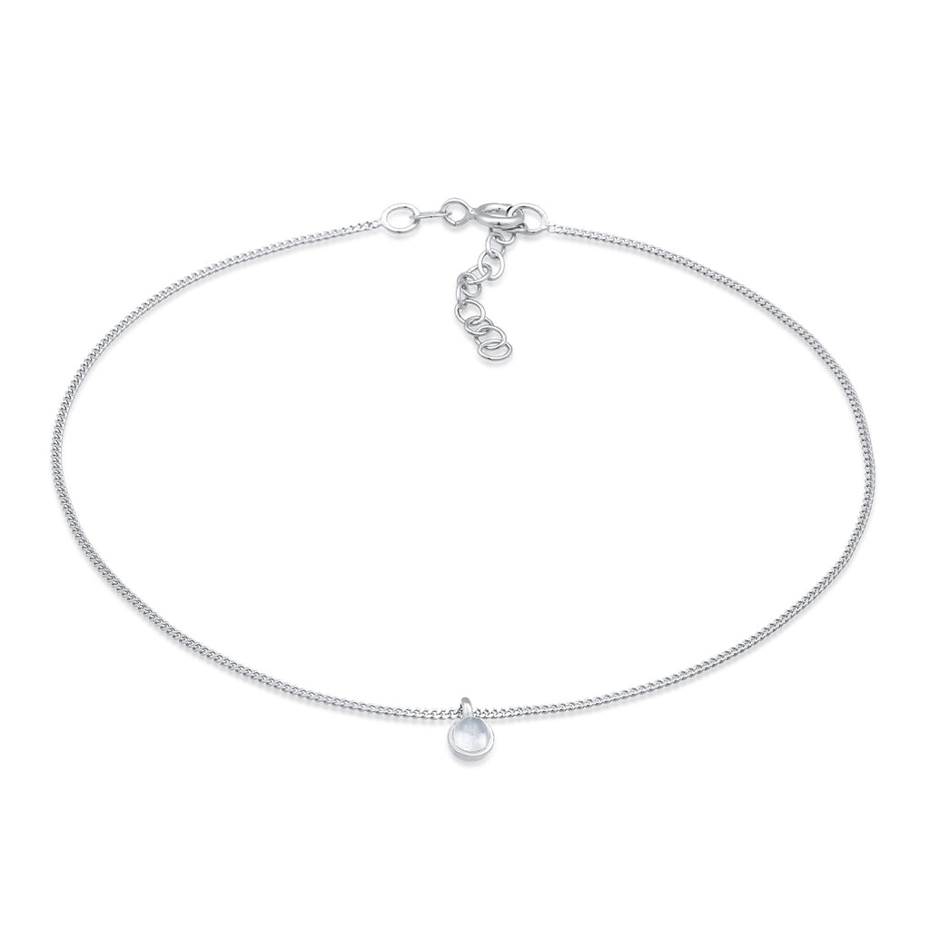 Silber - Elli | Fußkettchen Solitär Anhänger | Mondstein (Weiß) | 925er Sterling Silber