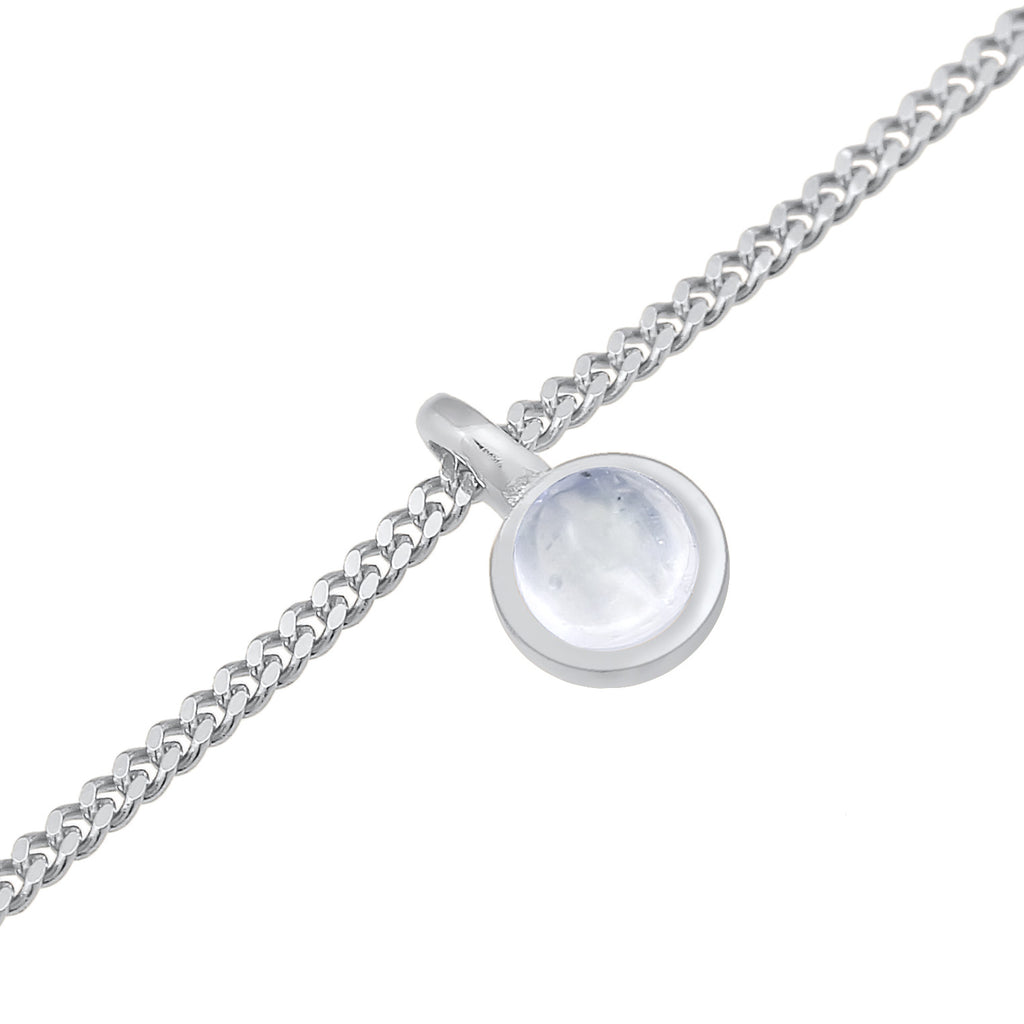 Silber - Elli | Fußkettchen Solitär Anhänger | Mondstein (Weiß) | 925er Sterling Silber