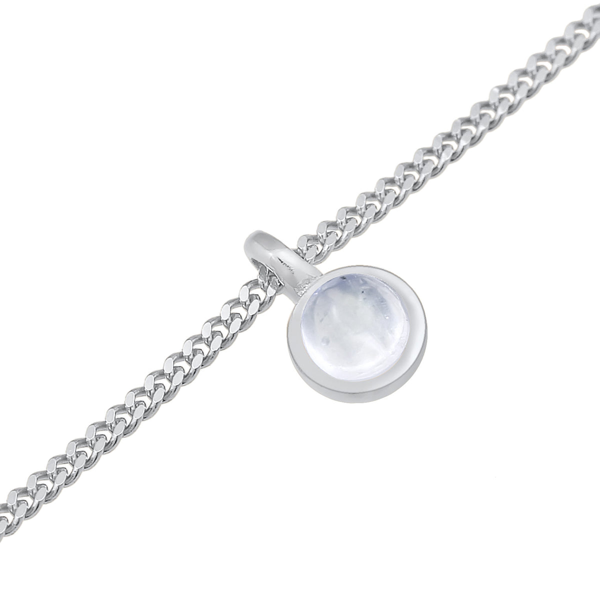Silber - Elli | Fußkettchen Solitär Anhänger | Mondstein (Weiß) | 925er Sterling Silber