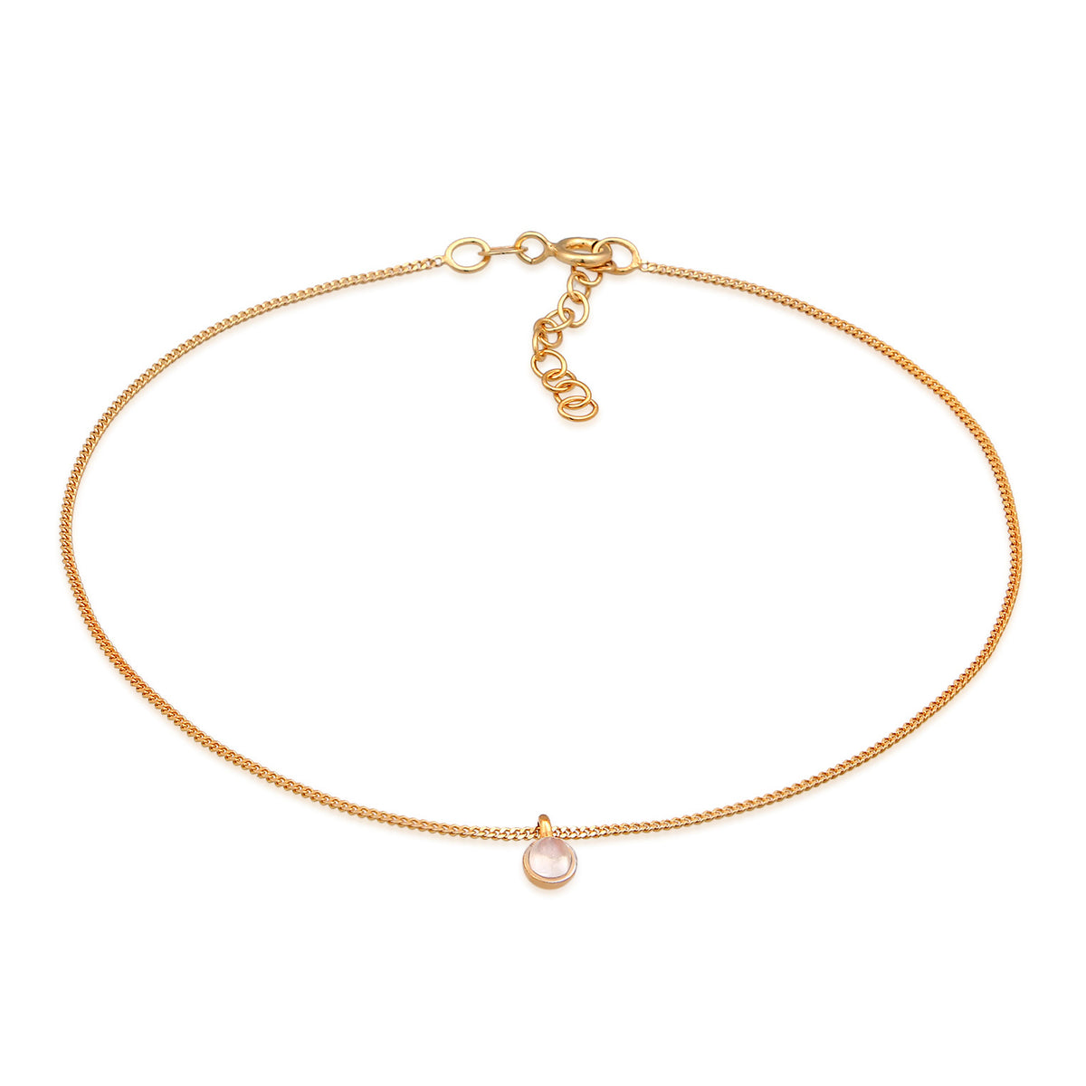 Gold - Elli | Fußkettchen Solitär Anhänger | (Mondstein (Weiß) | 925er Sterling Silber
