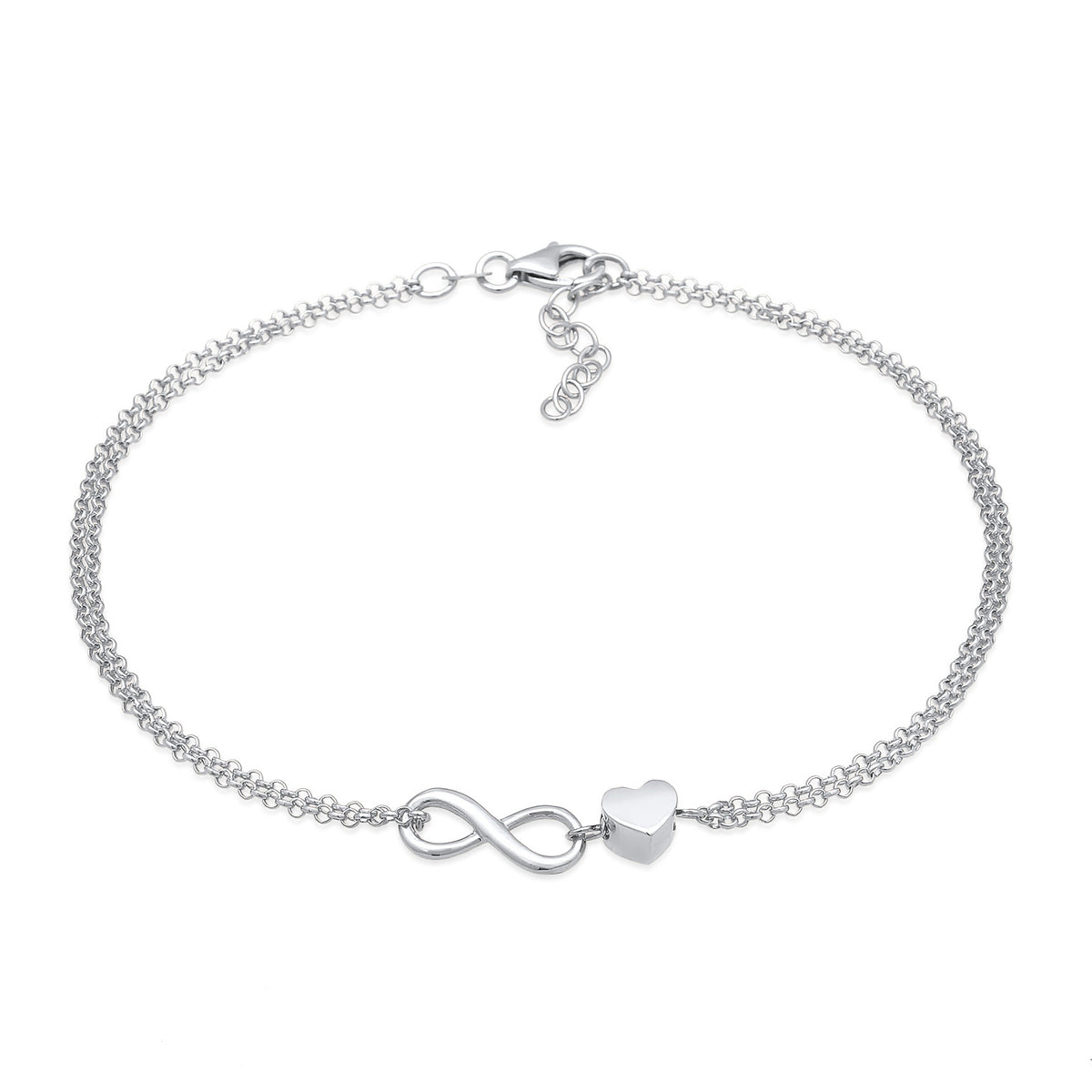 Silber - Elli | Fußkettchen Herz Unendlichkeit | 925er Sterling Silber