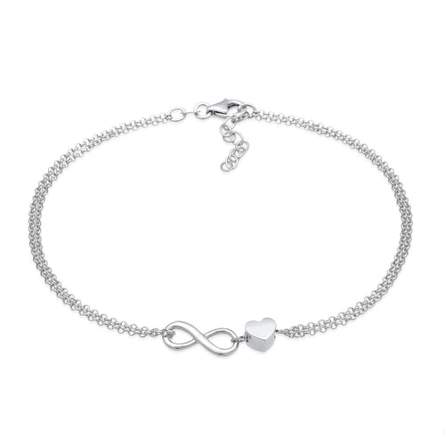 Silber - Elli | Fußkettchen Herz Unendlichkeit | 925er Sterling Silber