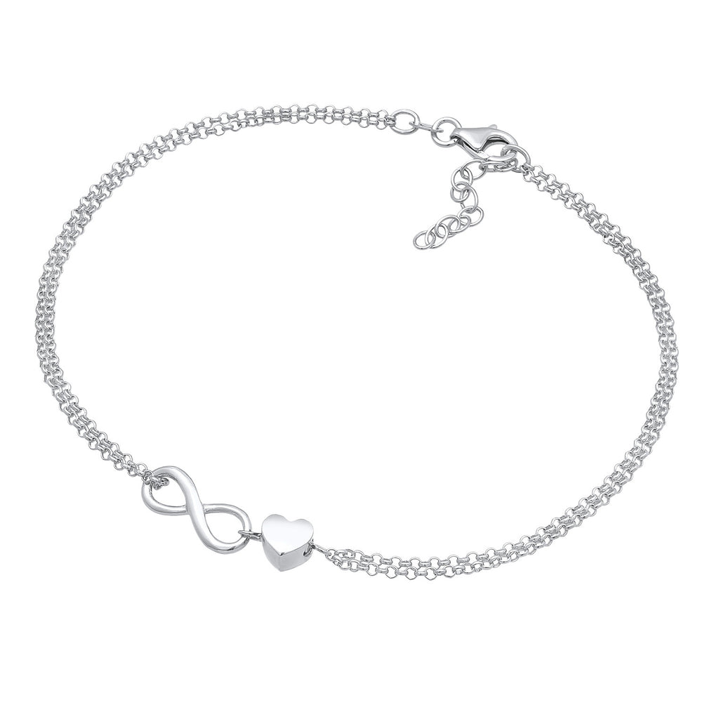Silber - Elli | Fußkettchen Herz Unendlichkeit | 925er Sterling Silber
