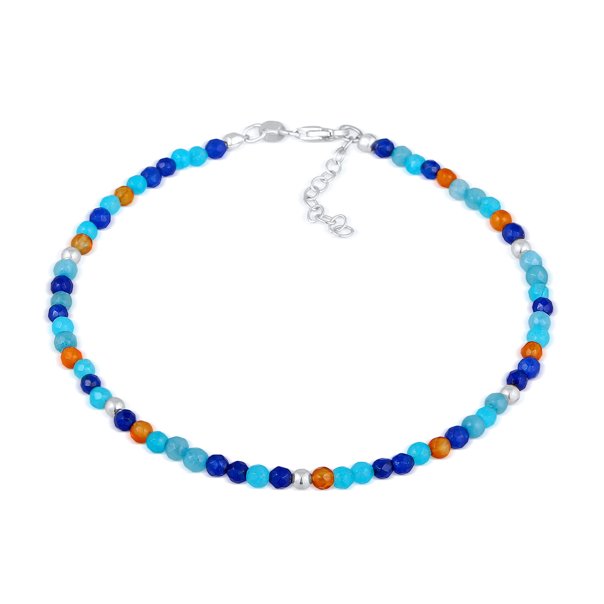 Silber - Elli | Fußkettchen Kugeln | Achat (Blau) | 925er Sterling Silber