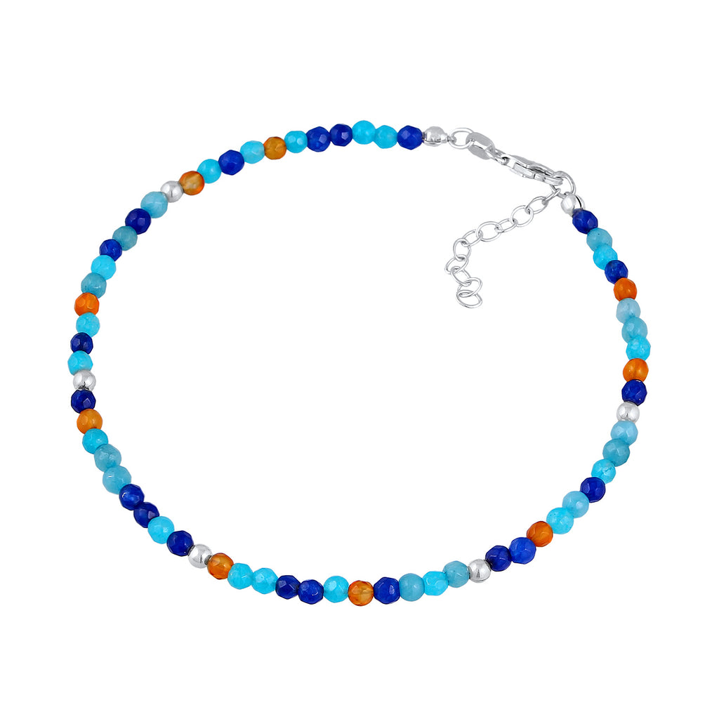 Silber - Elli | Fußkettchen Kugeln | Achat (Blau) | 925er Sterling Silber