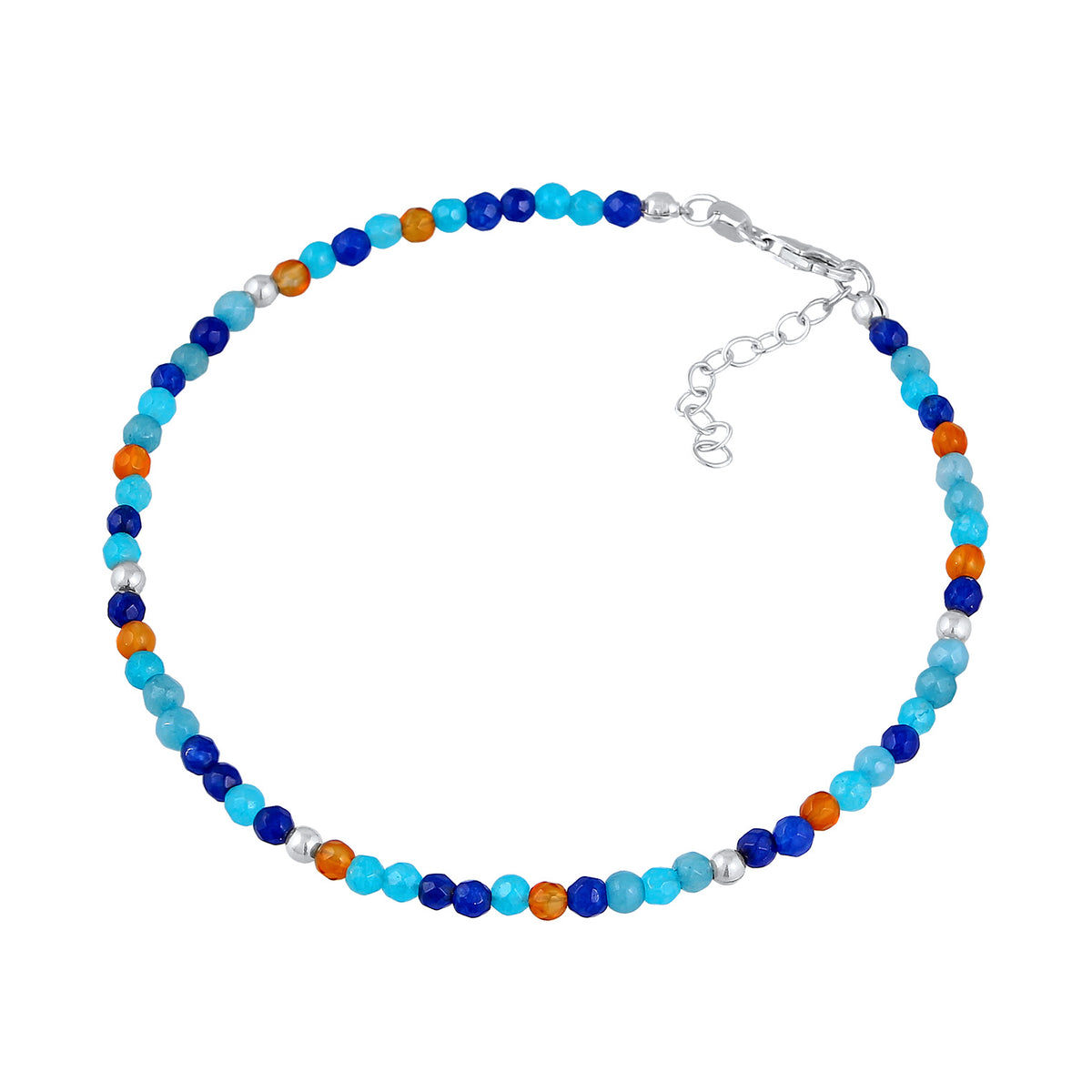 Silber - Elli | Fußkettchen Kugeln | Achat (Blau) | 925er Sterling Silber