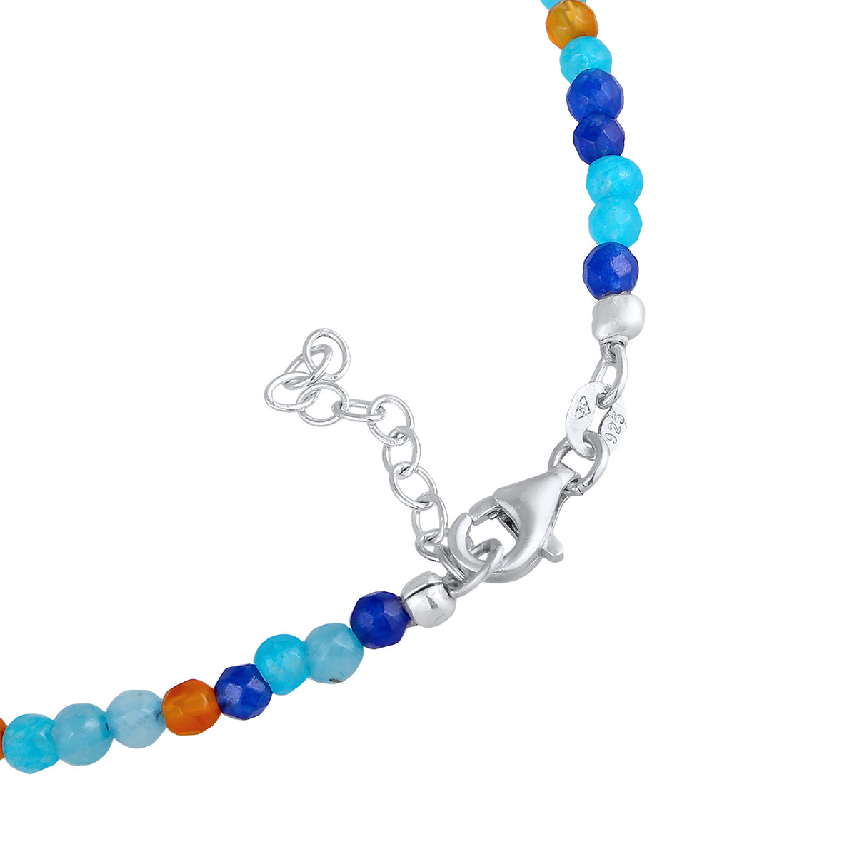 Silber - Elli | Fußkettchen Kugeln | Achat (Blau) | 925er Sterling Silber