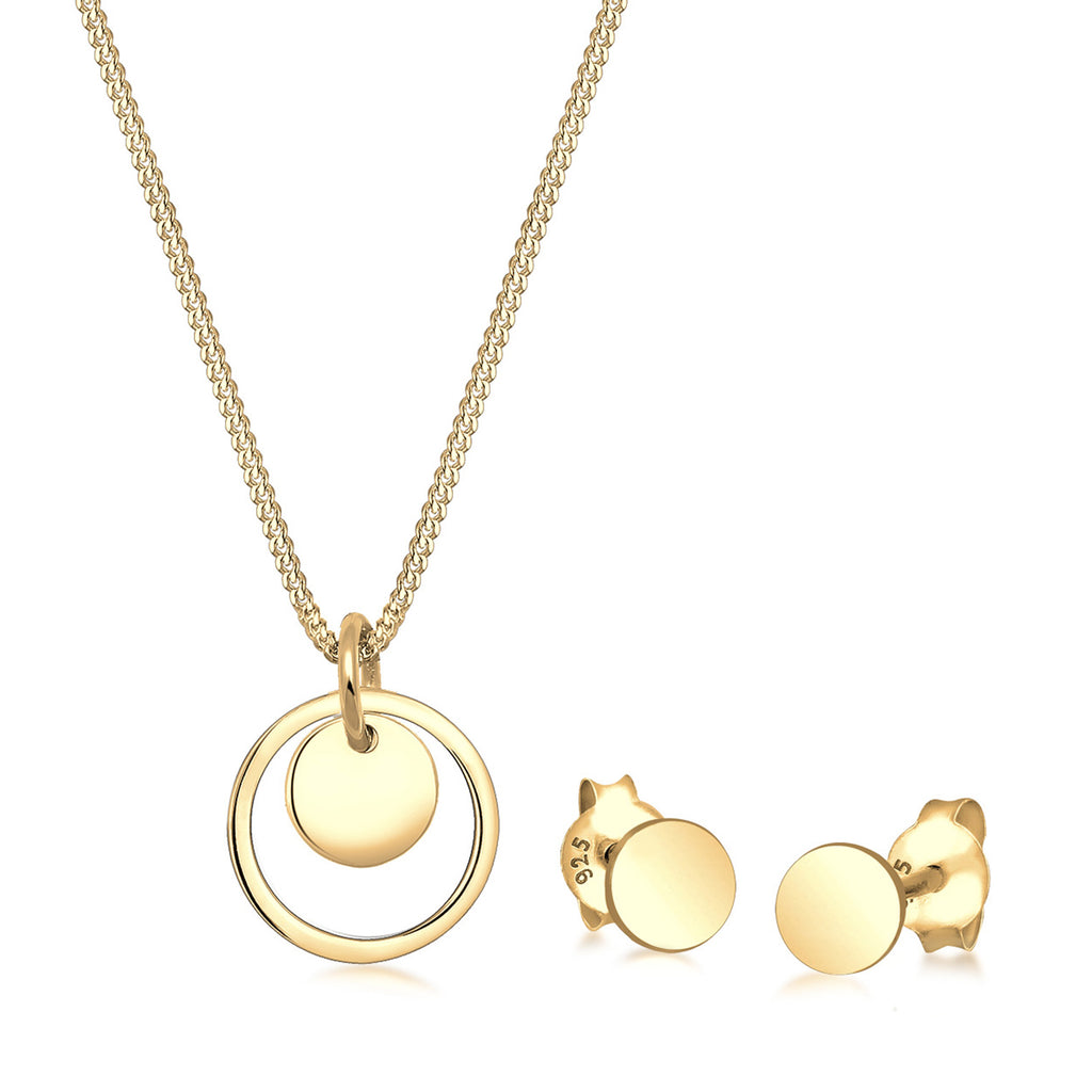 Gold - Elli | Schmuckset Plättchen Kreis | 925er Sterling Silber