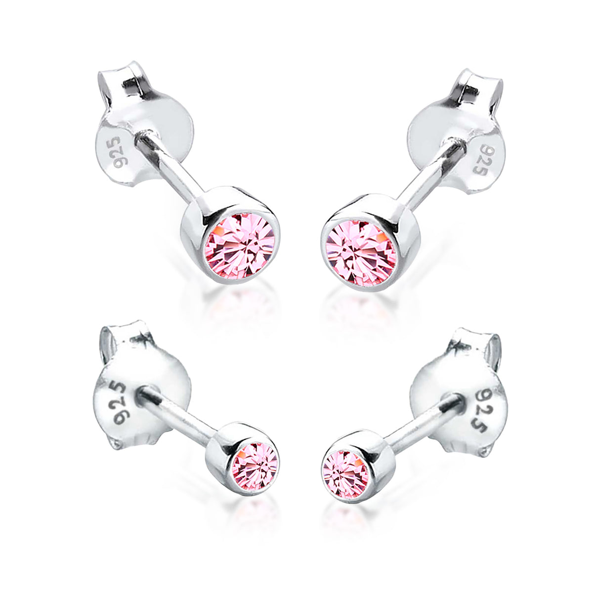 Silber - Elli | Ohrringset Basic | Mit Kristallen von Swarovski® (Rosa) | 925er Sterling Silber
