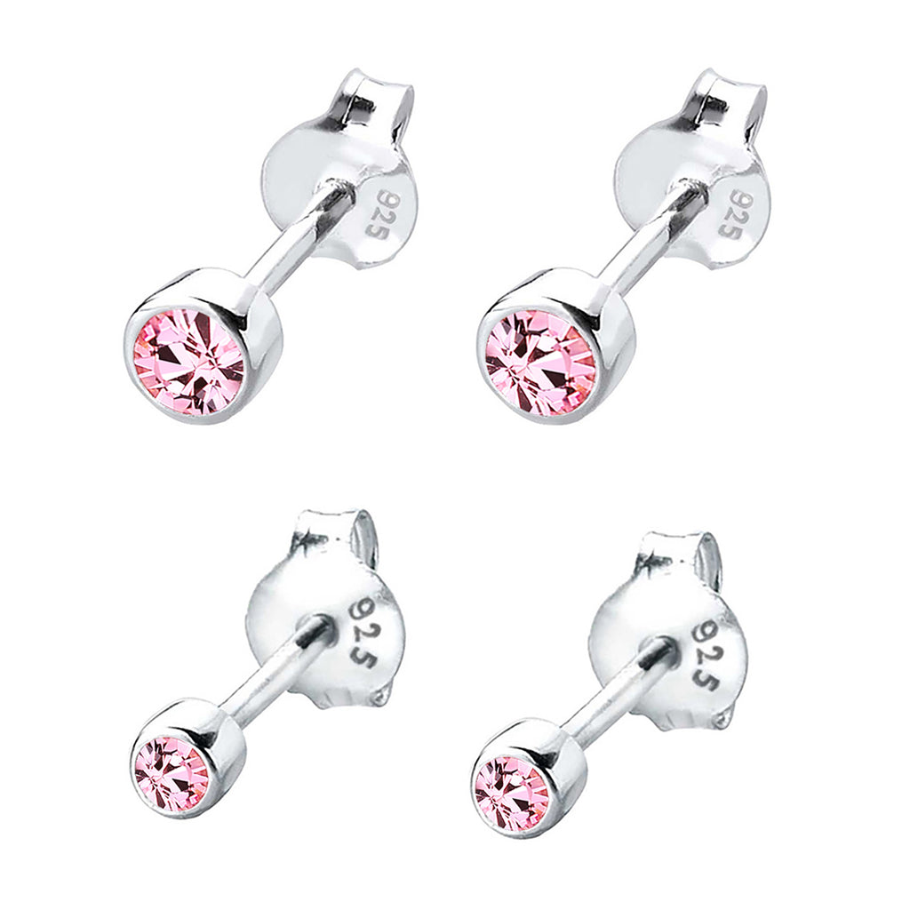Silber - Elli | Ohrringset Basic | Mit Kristallen von Swarovski® (Rosa) | 925er Sterling Silber