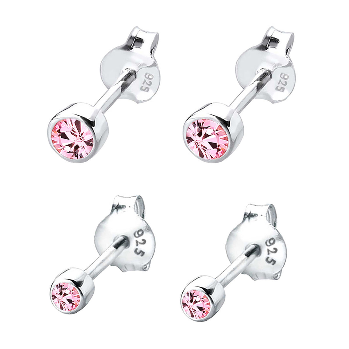 Silber - Elli | Ohrringset Basic | Mit Kristallen von Swarovski® (Rosa) | 925er Sterling Silber