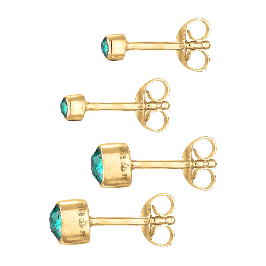 Gold - Elli | Ohrringset Rund | Kristall (Grün) | 925er Sterling Silber Vergoldet