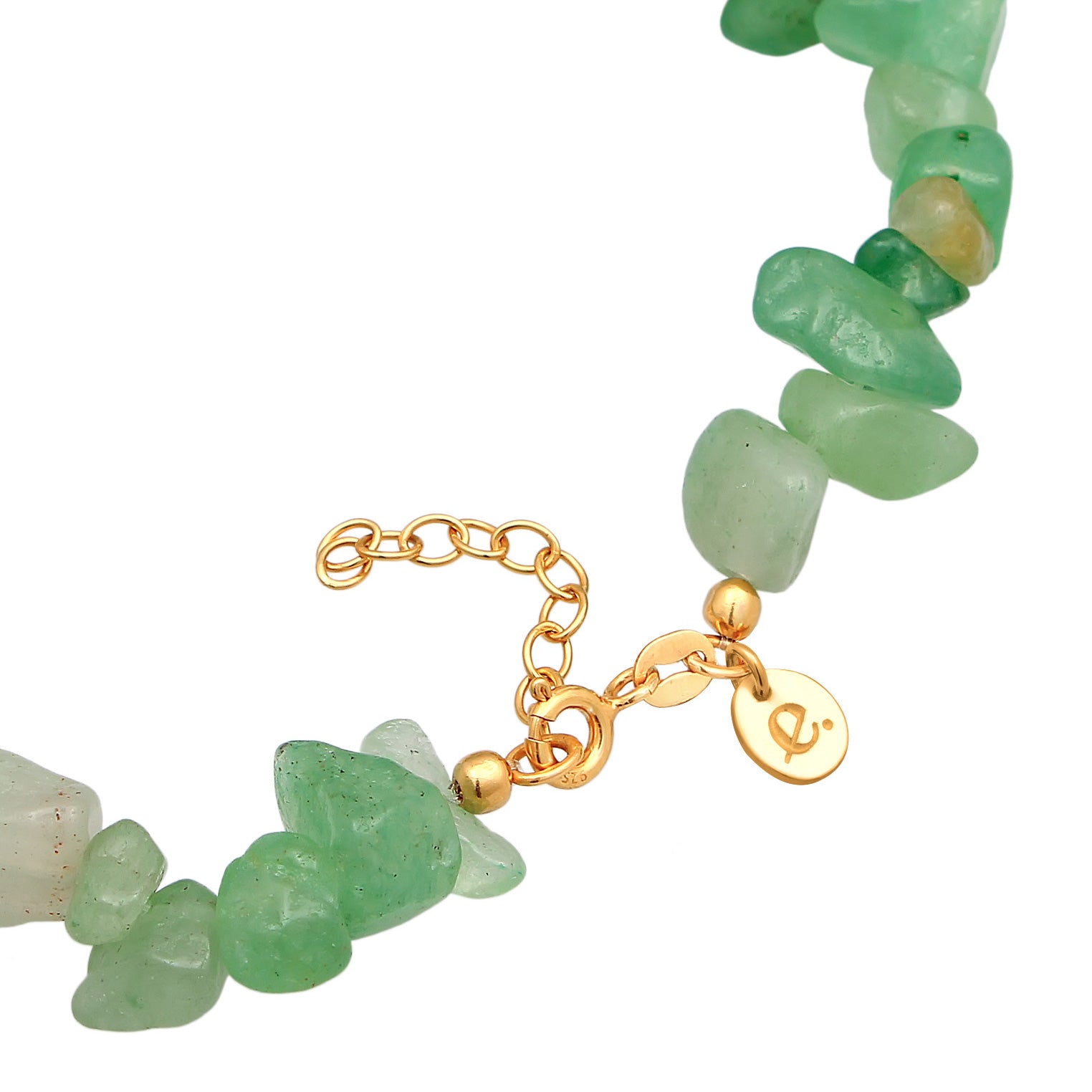 Gold - Elli PREMIUM | Fußkettchen Beads | Aventurin Steine (Grün) | 925er Sterling Silber Vergoldet