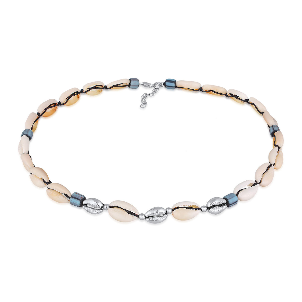 Silber - Elli | Choker Glas Beads | Kauri Muscheln | 925er Sterling Silber