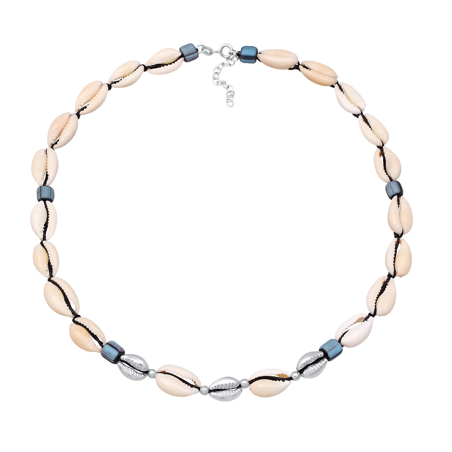 Silber - Elli | Choker Glas Beads | Kauri Muscheln | 925er Sterling Silber