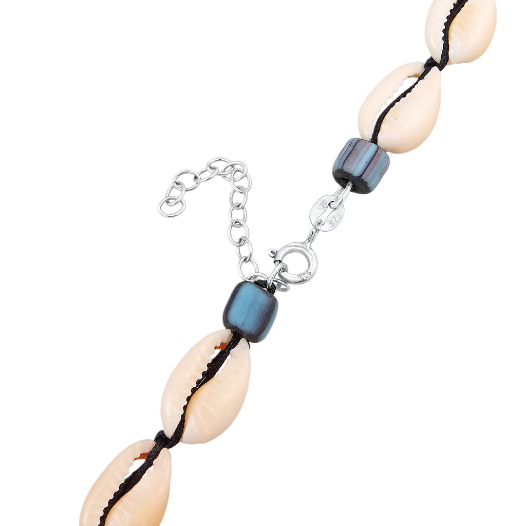 Silber - Elli | Choker Glas Beads | Kauri Muscheln | 925er Sterling Silber
