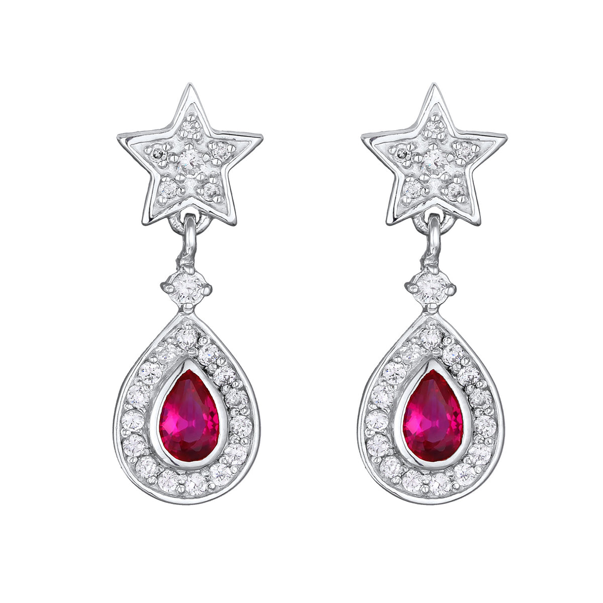 Silber - Elli PREMIUM | Ohrhänger Tropfen & Stern | Rubin, synthetisch (Pink) | 925er Sterling Silber