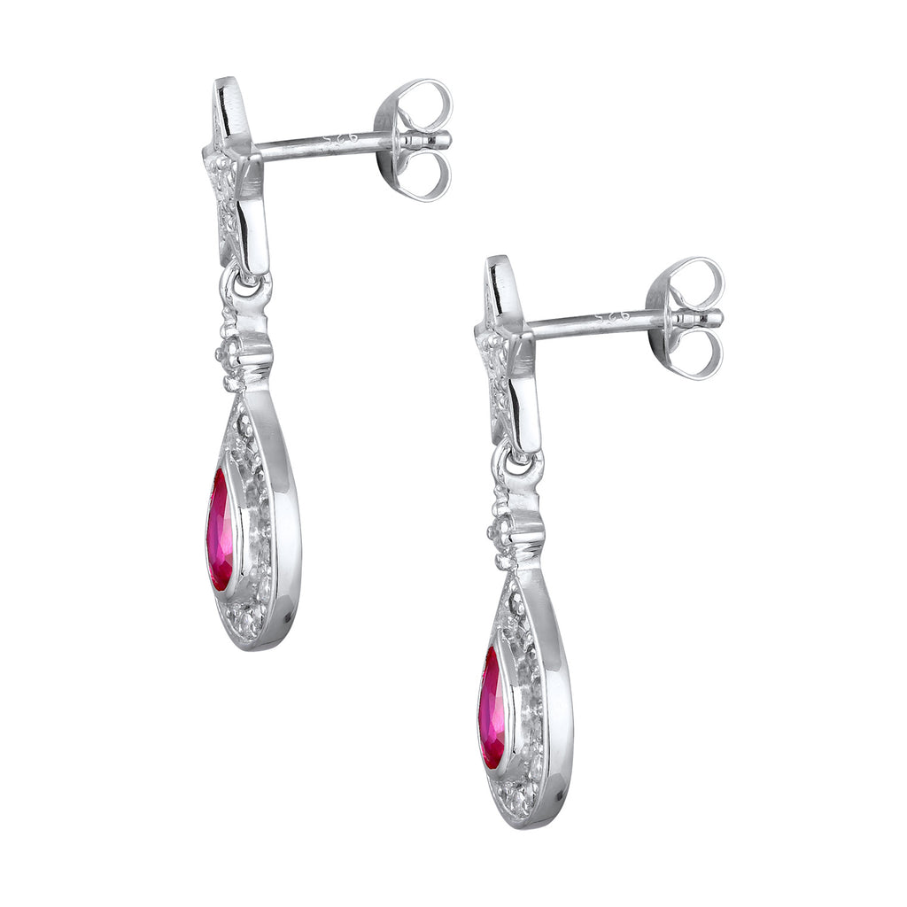 Silber - Elli PREMIUM | Ohrhänger Tropfen & Stern | Rubin, synthetisch (Pink) | 925er Sterling Silber