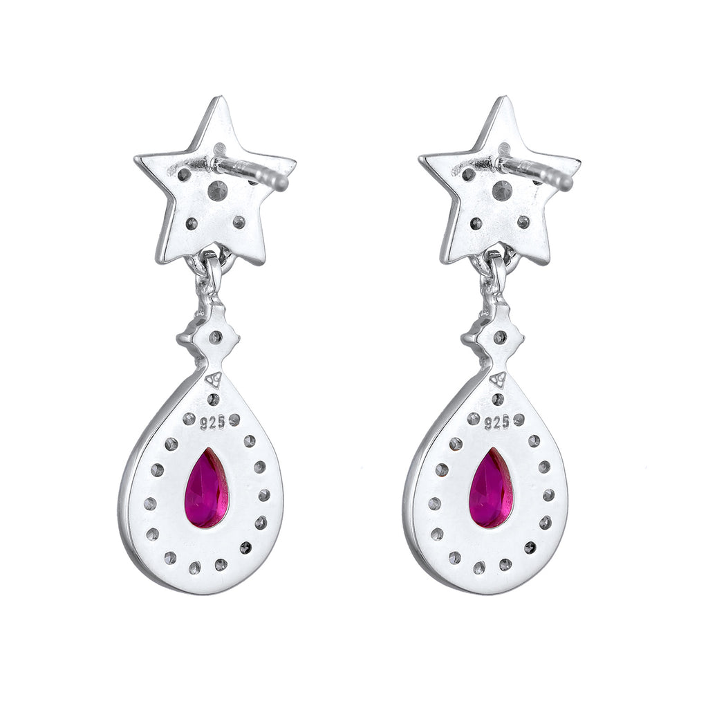 Silber - Elli PREMIUM | Ohrhänger Tropfen & Stern | Rubin, synthetisch (Pink) | 925er Sterling Silber