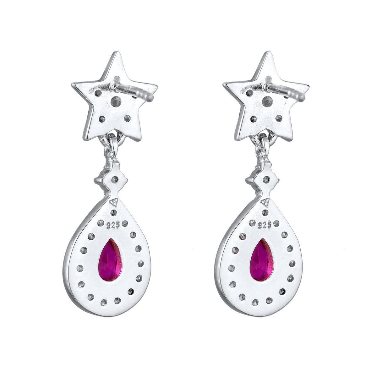 Silber - Elli PREMIUM | Ohrhänger Tropfen & Stern | Rubin, synthetisch (Pink) | 925er Sterling Silber