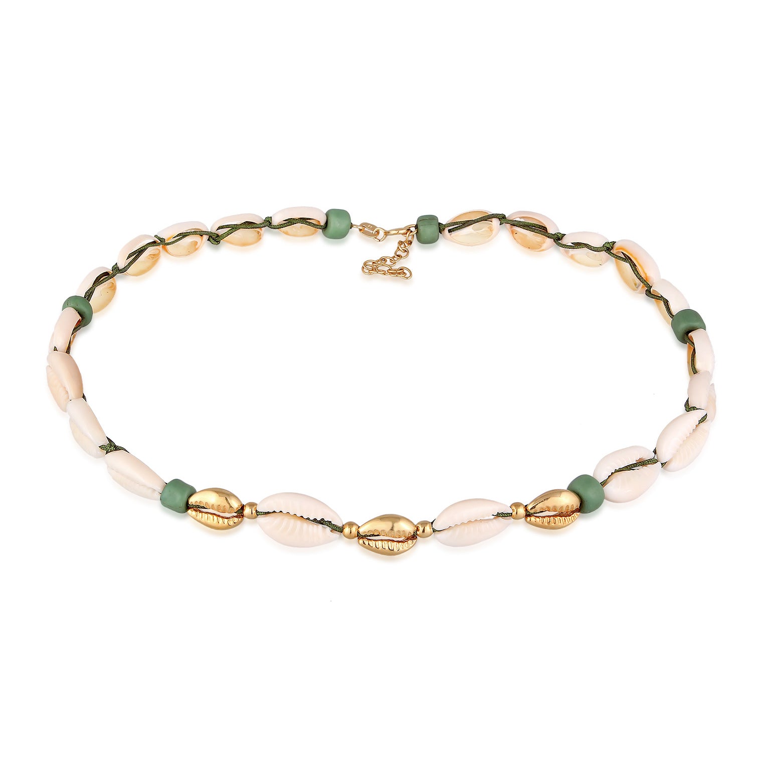 Gold - Elli | Choker Glas Beads | Kauri Muscheln | 925er Sterling Silber