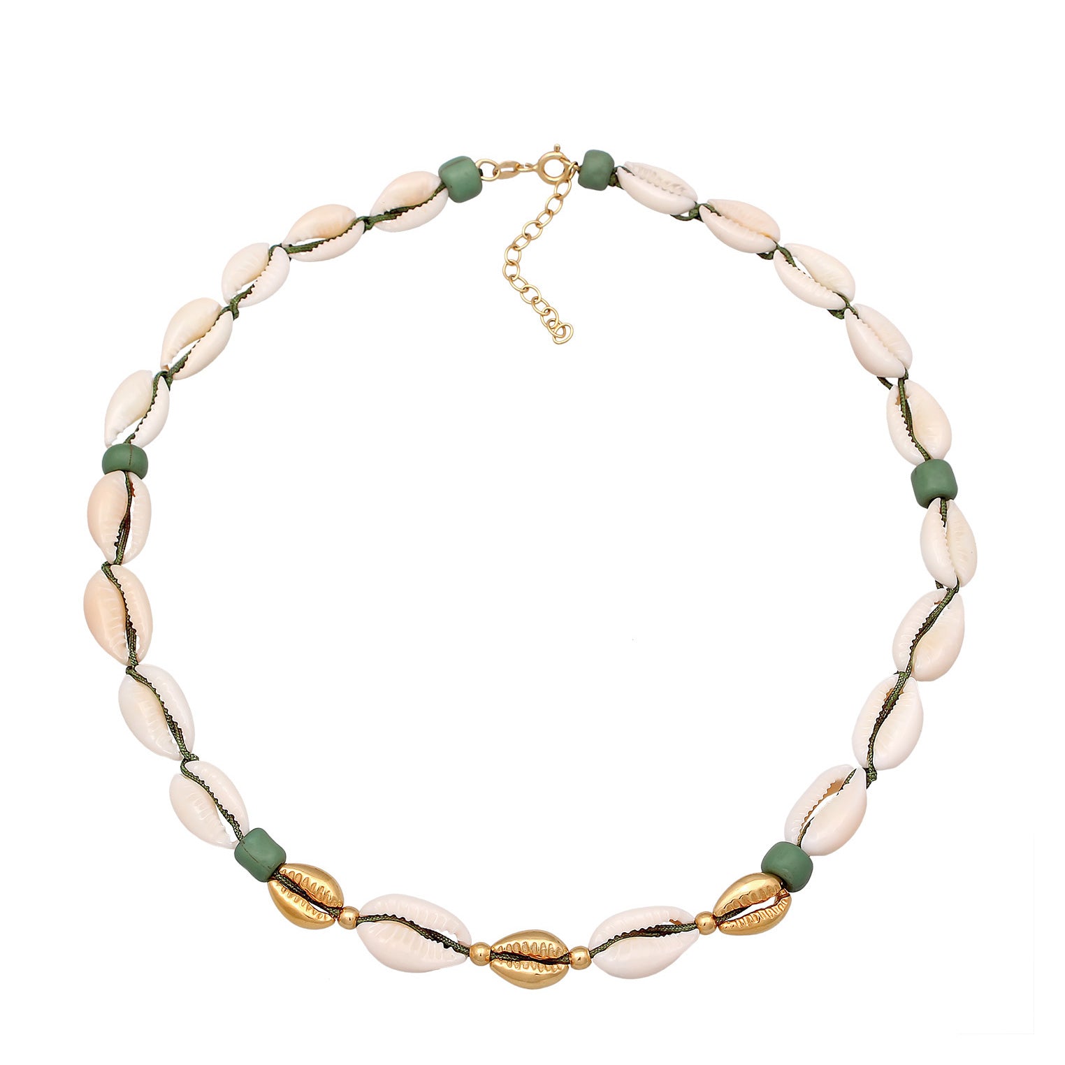 Gold - Elli | Choker Glas Beads | Kauri Muscheln | 925er Sterling Silber