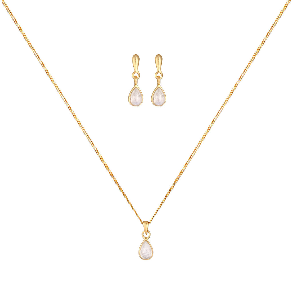 Gold - Elli PREMIUM | Schmuckset Tropfen | Mondstein (Weiß) | 925 Sterling SIlber vergoldet
