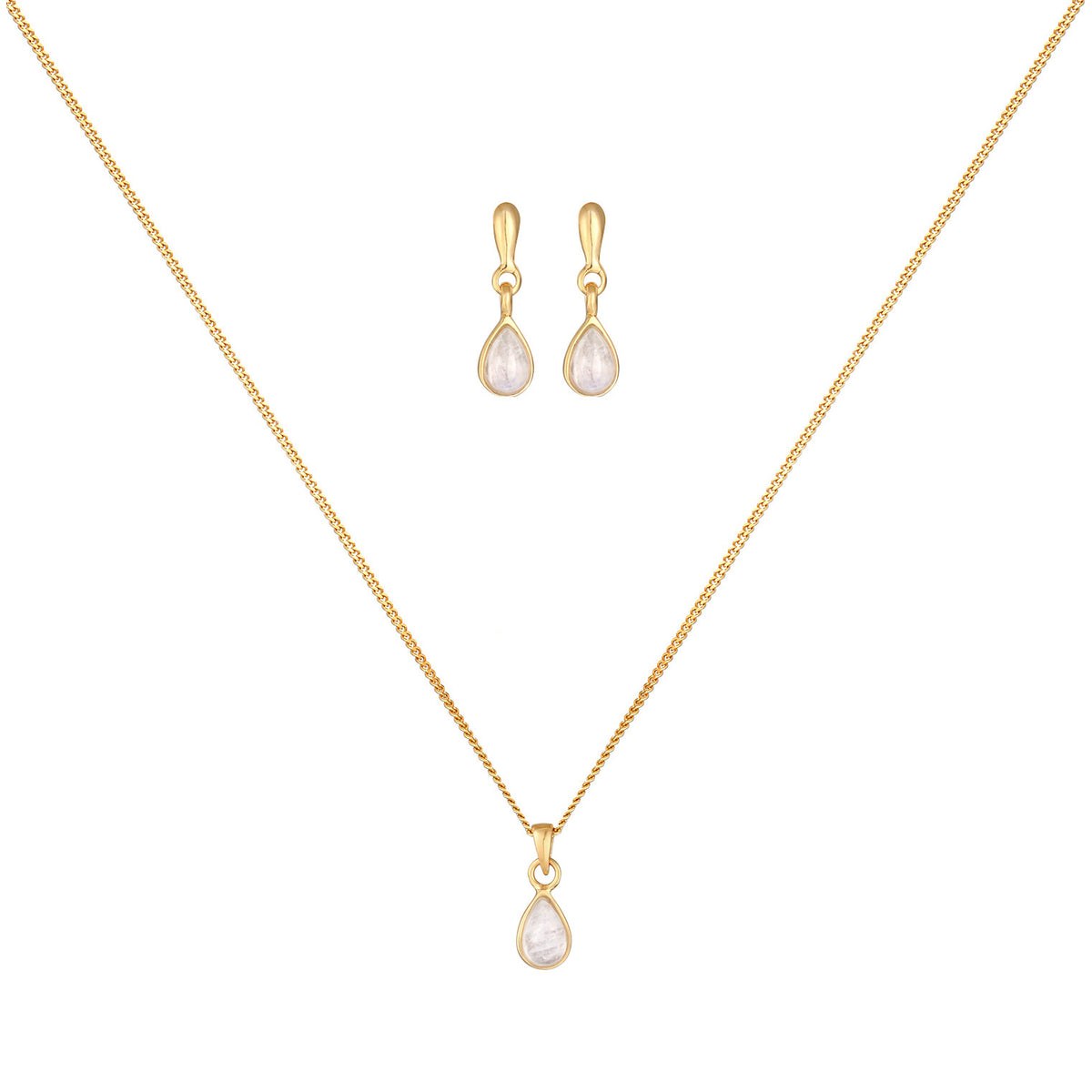 Gold - Elli PREMIUM | Schmuckset Tropfen | Mondstein (Weiß) | 925 Sterling SIlber vergoldet