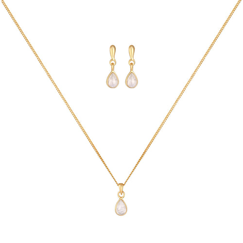 Gold - Elli PREMIUM | Schmuckset Tropfen | Mondstein (Weiß) | 925 Sterling SIlber vergoldet
