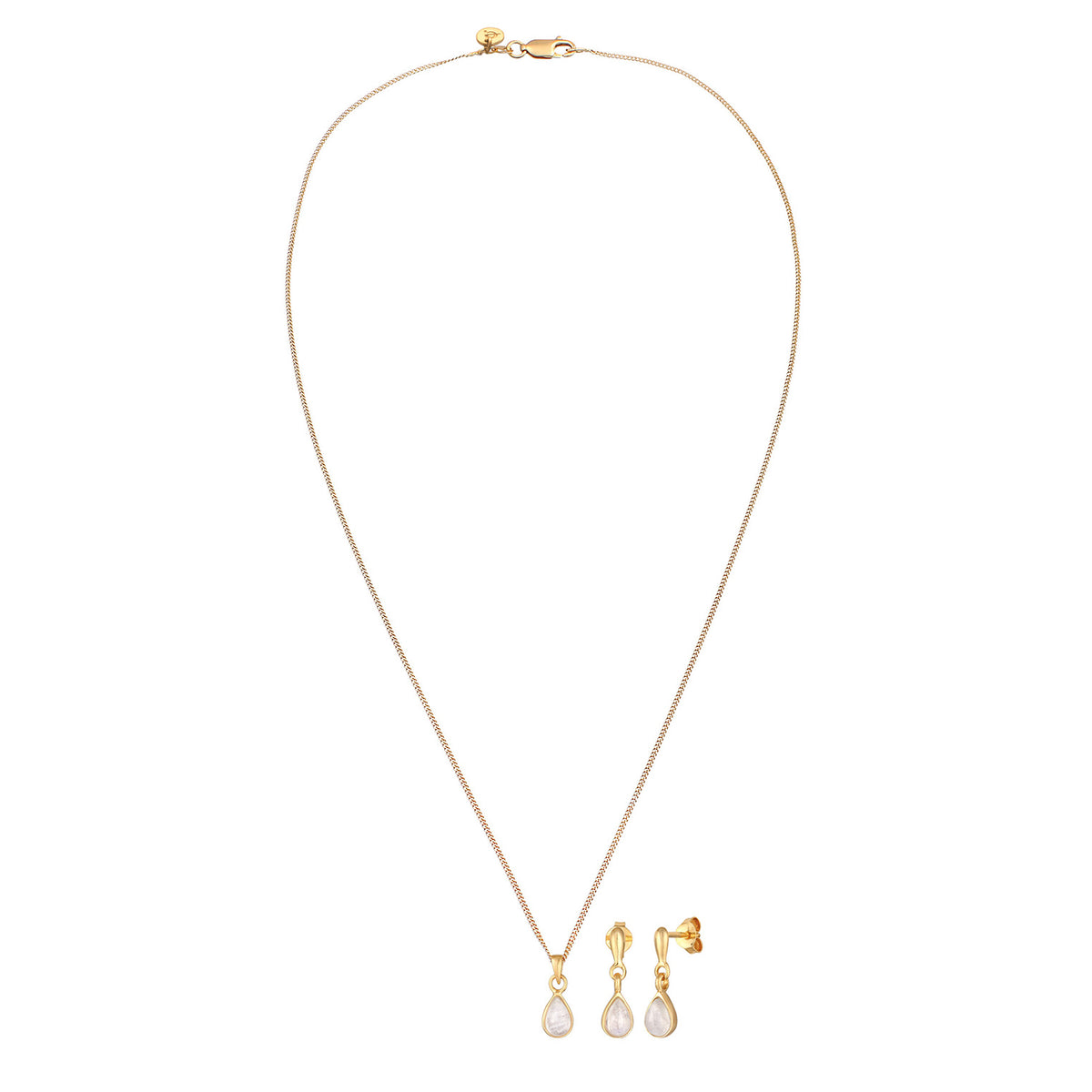 Gold - Elli PREMIUM | Schmuckset Tropfen | Mondstein (Weiß) | 925 Sterling SIlber vergoldet