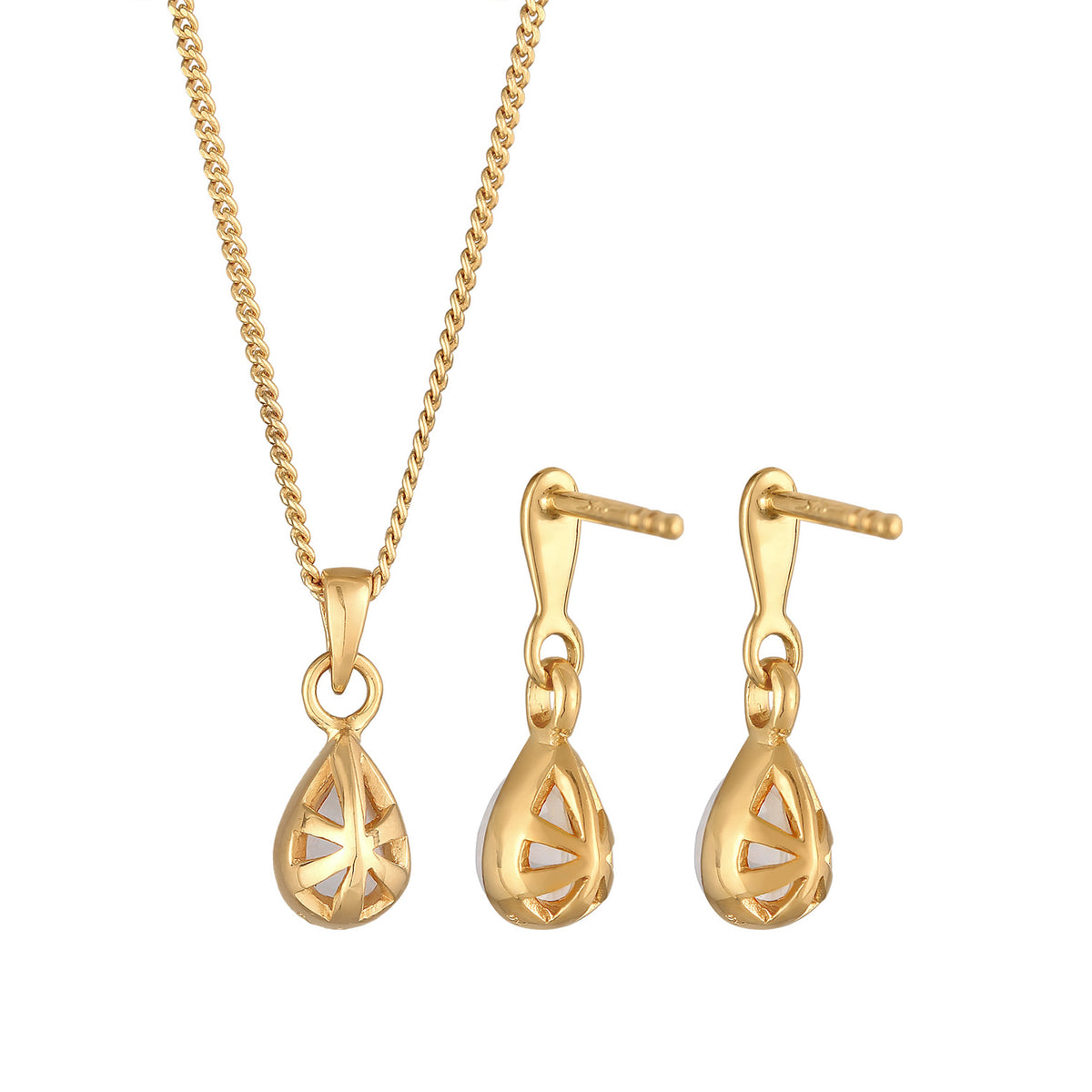 Gold - Elli PREMIUM | Schmuckset Tropfen | Mondstein (Weiß) | 925 Sterling SIlber vergoldet