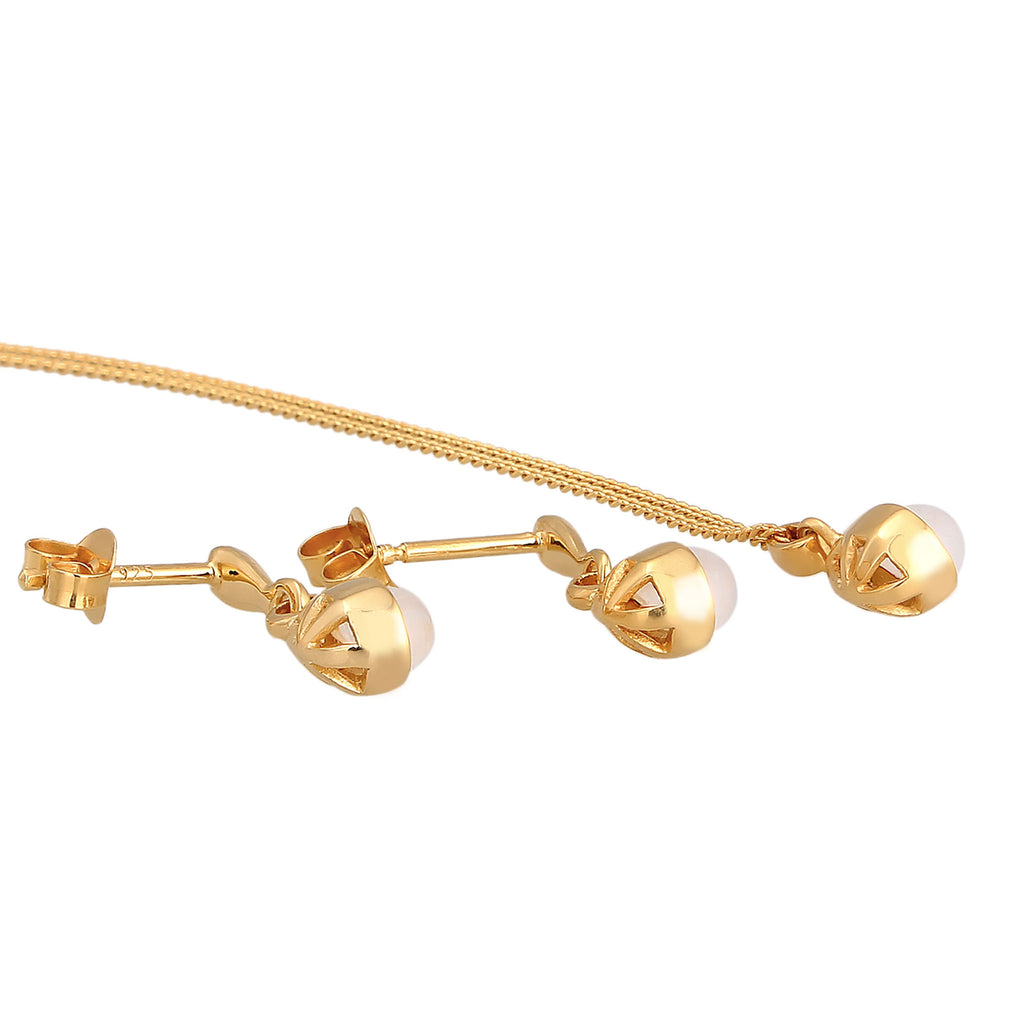 Gold - Elli PREMIUM | Schmuckset Tropfen | Mondstein (Weiß) | 925 Sterling SIlber vergoldet