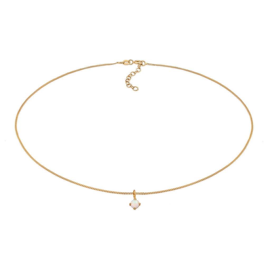 Gold - Elli | Choker Solitär | Opal (Weiß) | 925er Sterling Silber Vergoldet